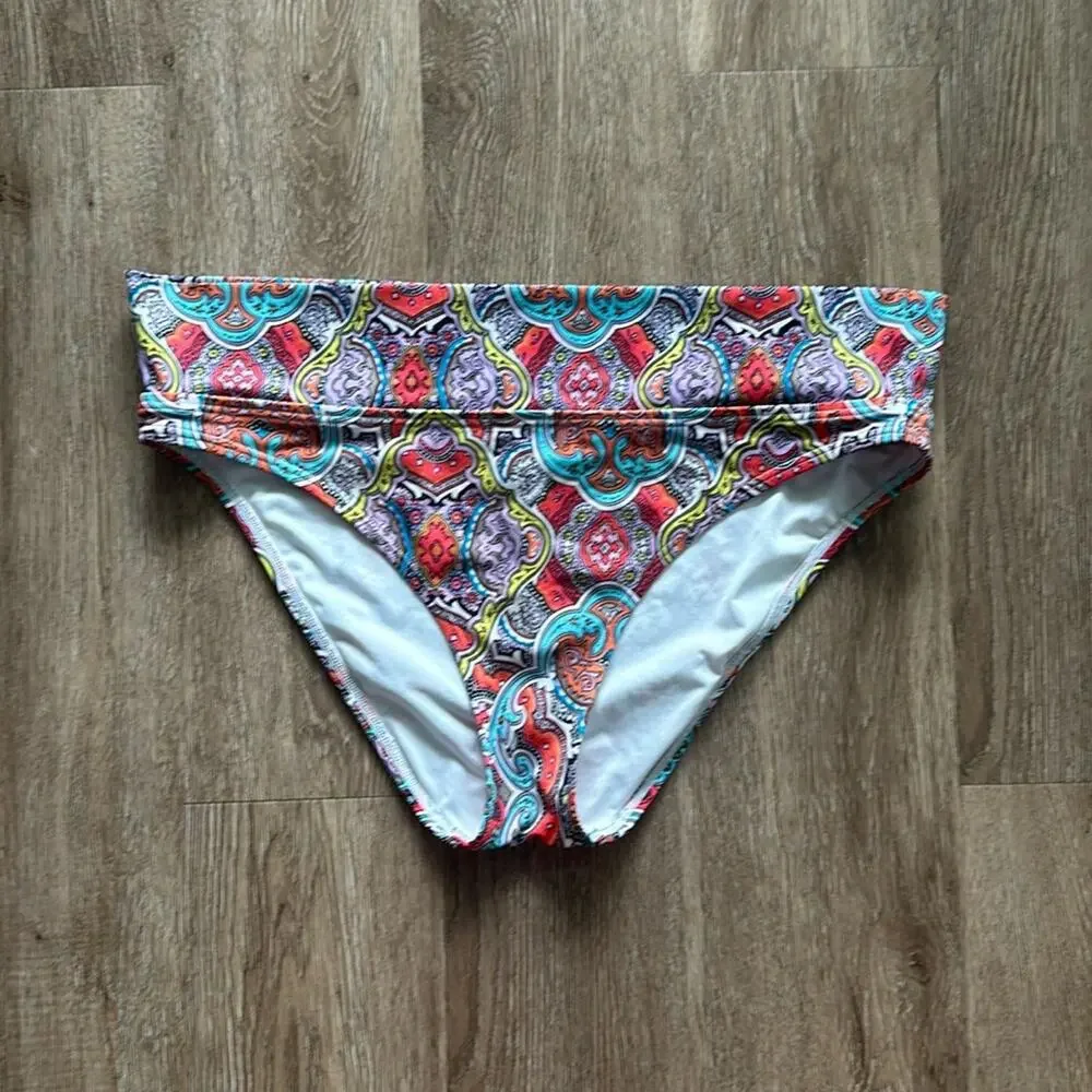 Victoria's Secret Bikini Bottom Multi Color Print Size Large Low/Mid Rise